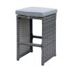 6 Piece Patio Bar Stool In Aluminum Wicker Frame And Padded Fabric Seat, Gray