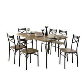 7 Piece Wooden Dining Table Set In Gray and Weathered Brown