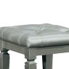 Wooden Vanity Stool With Faux Leather Tufted Seat, Gray