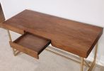 Modern Style Wooden Writing Desk with Unique Metal Legs, Walnut Brown and Gold