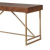 Modern Style Wooden Writing Desk with Unique Metal Legs, Walnut Brown and Gold