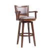 Nailhead Trim Faux Leather Upholstered Barstool with Wooden Arms, Dark Brown