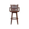 Nailhead Trim Faux Leather Upholstered Barstool with Wooden Arms, Dark Brown