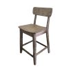 Curved Seat Wooden Frame Counter Stool with Cut Out Backrest, Gray