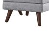 Fabric Upholstered Ottoman With Tappered Wooden Legs, Light Gray and Brown