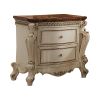 Two Drawer Nightstand With Cabriole Legs, Antique Pearl & Cherry Oak