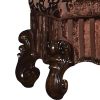Tufted Fabric Upholstered Wooden Vanity Stool with Scrolled Legs, Cherry Oak brown