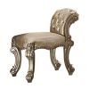 Fabric Upholstered Wooden Vanity Stool with Tufted Back, Gold & Bone White