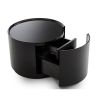 One Drawer Round Nightstand with Glass Table Top, Black