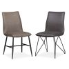 Leather Upholstered Metal Chair with Decorative Top Stitching, Set of 2, Latte Brown and Black