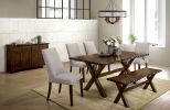 Transitional Style Solid Wood Bench with Trestle Base and Cross Legs , Brown