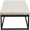 Linen Upholstered Button Tufted Bench with Open Metal Base, Large, Beige and Black