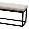 Linen Upholstered Metal Contemporary Bench with Diamond Tuft Details, Beige and Black
