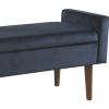 Velvet Upholstered Wooden Bench with Lift Top Storage and Tapered Feet, Navy Blue