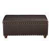 Leatherette Upholstered Wooden Storage Bench with Nail Head Trim Accent, Espresso Brown