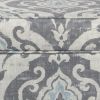 Wooden Ottoman with Patterned Fabric Upholstery and Hidden Storage, Gray and Blue
