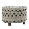 Wooden Ottoman with Geometric Patterned Fabric Upholstery and Hidden Storage, Multicolor