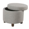 Fabric Upholstered Round Wooden Ottoman with Lift Off Lid Storage, Light Gray