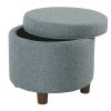 Fabric Upholstered Round Wooden Ottoman with Lift Off Lid Storage, Teal Blue