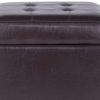 Square Shape Leatherette Upholstered Wooden Ottoman with Tufted Lift Off Lid Storage, Brown