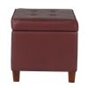 Square Shape Leatherette Upholstered Wooden Ottoman with Tufted Lift Off Lid Storage, Red