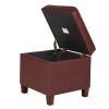 Square Shape Leatherette Upholstered Wooden Ottoman with Tufted Lift Off Lid Storage, Red