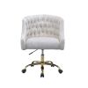 Swivel Velvet Upholstered Office Chair with Adjustable Height and Metal Base, Cream and Gold