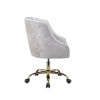 Swivel Velvet Upholstered Office Chair with Adjustable Height and Metal Base, Cream and Gold