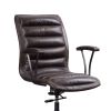 Tufted Leatherette Office Chair with Adjustable Metal Base and Padded Armrest, Brown and Gray