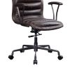 Tufted Leatherette Office Chair with Adjustable Metal Base and Padded Armrest, Brown and Gray