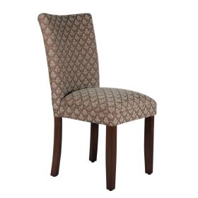 Wooden Parson Dining Chair with Damask Pattern Fabric Upholstery, Multicolor