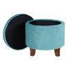 Button Tufted Velvet Upholstered Wooden Ottoman with Hidden Storage, Blue and Brown