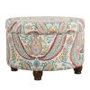 Paisley Pattern Fabric Upholstered Wooden Ottoman with Hidden Storage, Multicolor