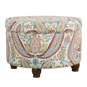 Paisley Pattern Fabric Upholstered Wooden Ottoman with Hidden Storage, Multicolor