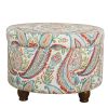 Paisley Pattern Fabric Upholstered Wooden Ottoman with Hidden Storage, Multicolor