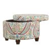 Paisley Pattern Fabric Upholstered Wooden Ottoman with Hidden Storage, Multicolor