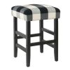 Square Wooden Counter Stool with Buffalo Plaid Fabric Upholstered Seat, Black and White
