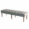 Wooden Bench with Button Tufted Fabric Upholstered Seat and Turned Legs, Gray