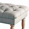 Wooden Bench with Button Tufted Fabric Upholstered Seat and Turned Legs, Gray