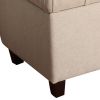 Fabric Upholstered Button Tufted Wooden Bench With Hinged Storage, Cream and Brown