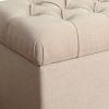 Fabric Upholstered Button Tufted Wooden Bench With Hinged Storage, Cream and Brown