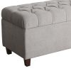 Fabric Upholstered Button Tufted Wooden Bench With Hinged Storage, Gray and Brown
