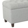 Fabric Upholstered Button Tufted Wooden Bench With Hinged Storage, Light Gray and Brown