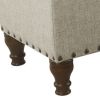 Textured Fabric Upholstered Wooden Storage Bench With Nail head Trim, Large, Beige and Brown