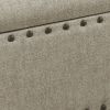 Textured Fabric Upholstered Wooden Storage Bench With Nail head Trim, Large, Beige and Brown