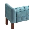 Velvet Upholstered Button Tufted Wooden Bench Settee With Hinged Storage, Teal Blue and Brown
