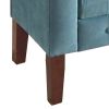 Velvet Upholstered Button Tufted Wooden Bench Settee With Hinged Storage, Teal Blue and Brown