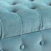 Velvet Upholstered Button Tufted Wooden Bench Settee With Hinged Storage, Teal Blue and Brown
