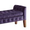 Velvet Upholstered Button Tufted Wooden Bench Settee With Hinged Storage, Purple and Brown