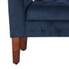 Velvet Upholstered Button Tufted Wooden Bench Settee With Hinged Storage, Dark Blue and Brown